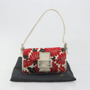 FENDI Mamma Baguette Hand Bag Canvas Red Silver Auth 195011SM-12