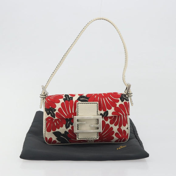 FENDI Mamma Baguette Hand Bag Canvas Red Silver Auth 195011SM