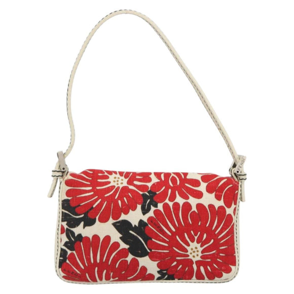 FENDI Mamma Baguette Hand Bag Canvas Red Silver Auth 195011SM