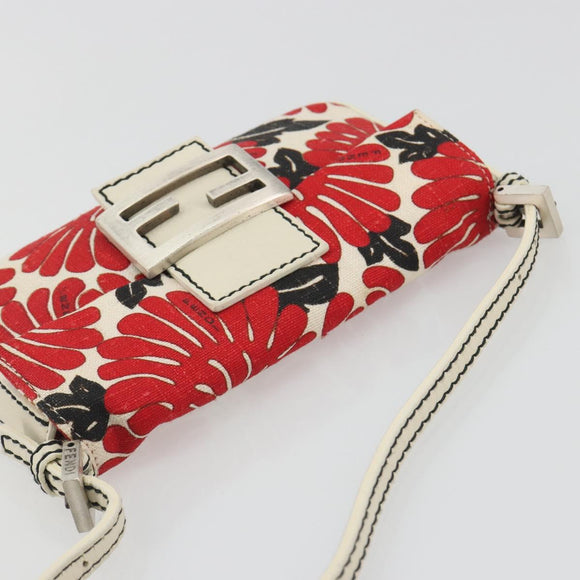 FENDI Mamma Baguette Hand Bag Canvas Red Silver Auth 195011SM
