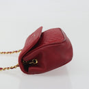 BALLY Chain Shoulder Bag Leather Red Gold Auth 195012-5