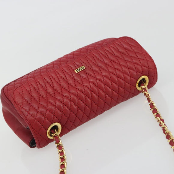 BALLY Chain Shoulder Bag Leather Red Gold Auth 195012
