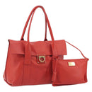Salvatore Ferragamo Gancini Hand Bag Leather Red Gold Auth 195014-1