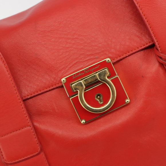 Salvatore Ferragamo Gancini Hand Bag Leather Red Gold Auth 195014