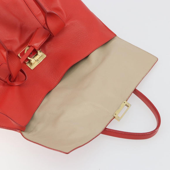 Salvatore Ferragamo Gancini Hand Bag Leather Red Gold Auth 195014