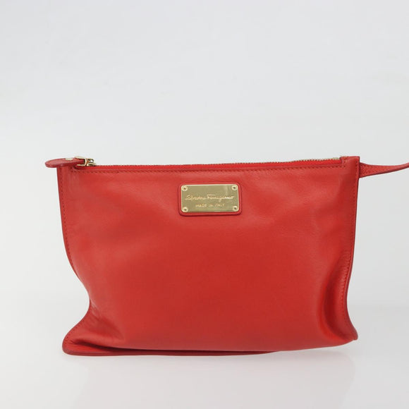 Salvatore Ferragamo Gancini Hand Bag Leather Red Gold Auth 195014