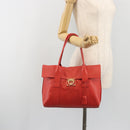 Salvatore Ferragamo Gancini Hand Bag Leather Red Gold Auth 195014-26
