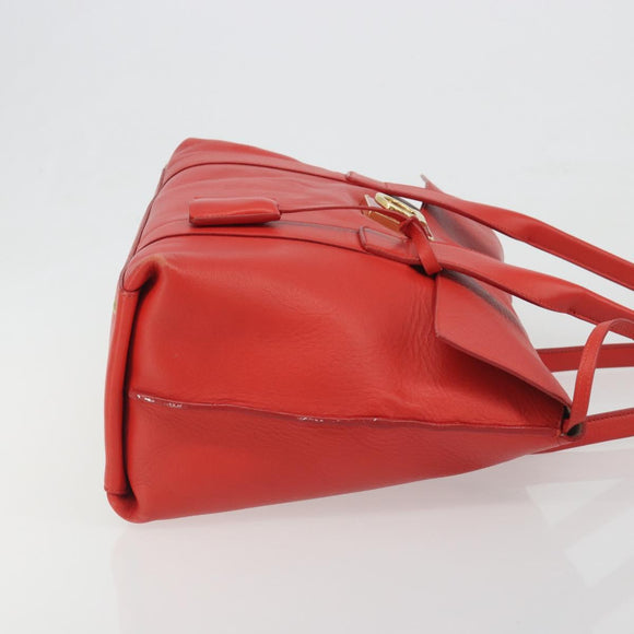 Salvatore Ferragamo Gancini Hand Bag Leather Red Gold Auth 195014