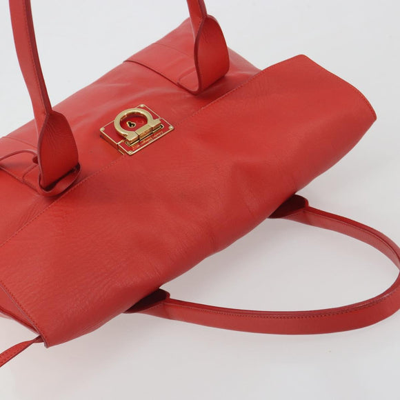 Salvatore Ferragamo Gancini Hand Bag Leather Red Gold Auth 195014