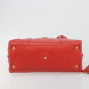 Salvatore Ferragamo Gancini Hand Bag Leather Red Gold Auth 195014-5