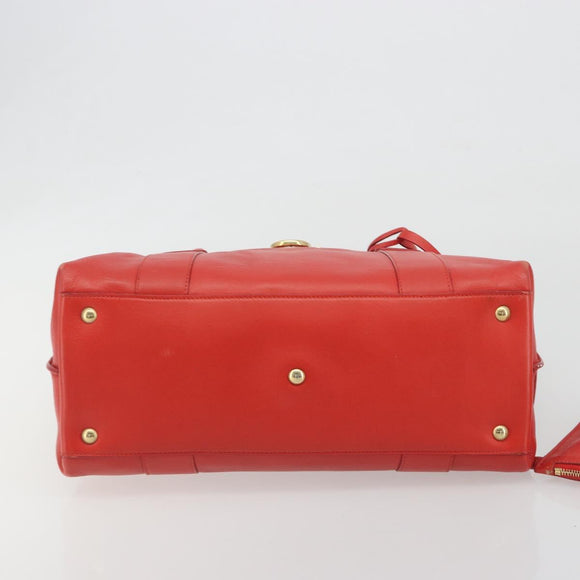 Salvatore Ferragamo Gancini Hand Bag Leather Red Gold Auth 195014