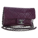 CHANEL Matelasse Chain Shoulder Bag Lamb Skin Purple Silver CC Auth 195019M-1
