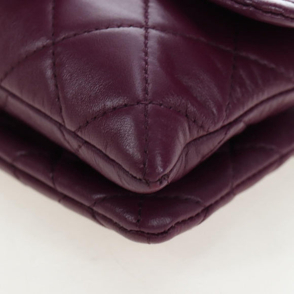 CHANEL Matelasse Chain Shoulder Bag Lamb Skin Purple Silver CC Auth 195019M