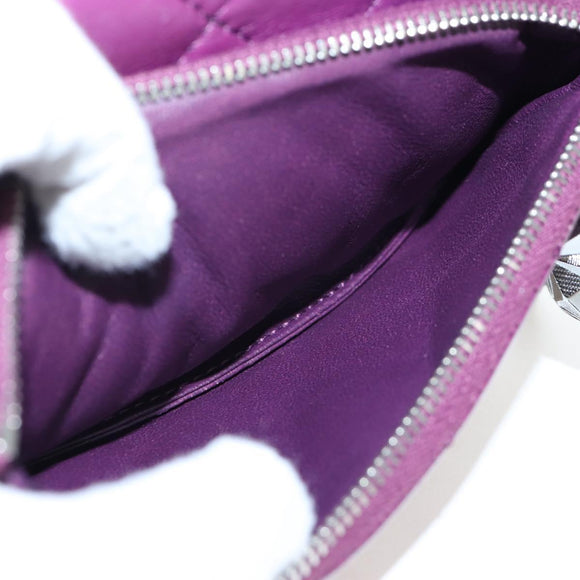 CHANEL Matelasse Chain Shoulder Bag Lamb Skin Purple Silver CC Auth 195019M