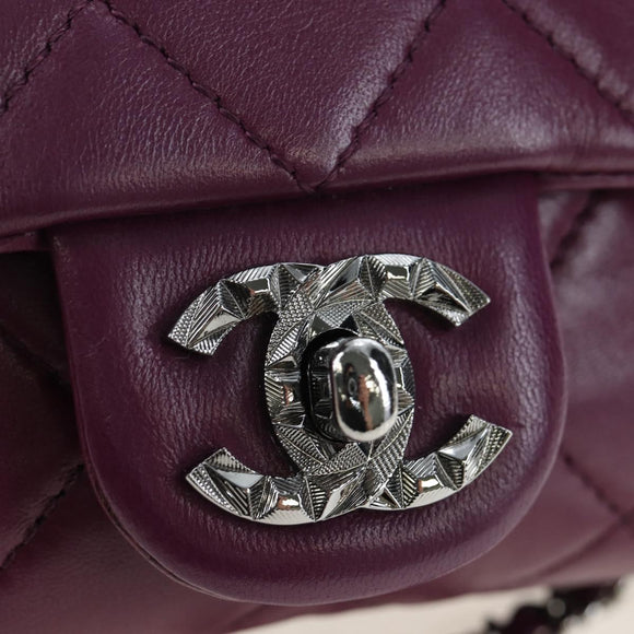 CHANEL Matelasse Chain Shoulder Bag Lamb Skin Purple Silver CC Auth 195019M