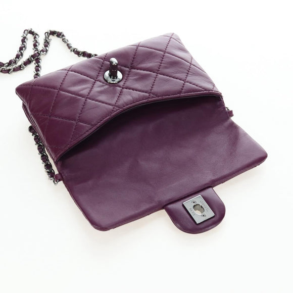 CHANEL Matelasse Chain Shoulder Bag Lamb Skin Purple Silver CC Auth 195019M