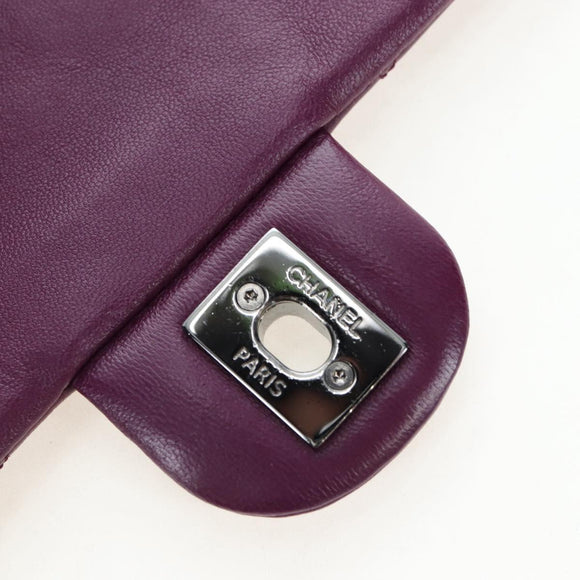 CHANEL Matelasse Chain Shoulder Bag Lamb Skin Purple Silver CC Auth 195019M