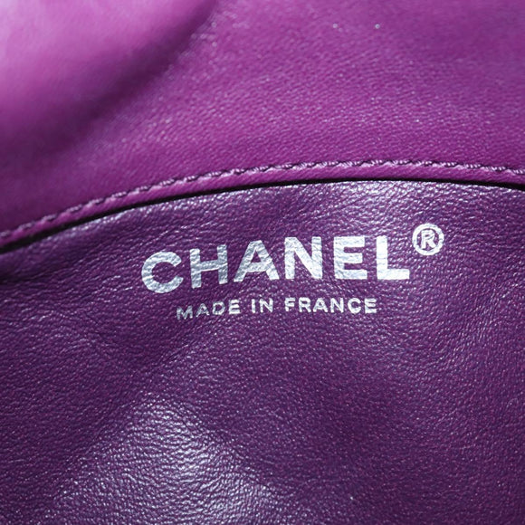 CHANEL Matelasse Chain Shoulder Bag Lamb Skin Purple Silver CC Auth 195019M