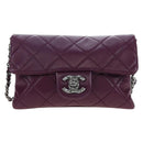 CHANEL Matelasse Chain Shoulder Bag Lamb Skin Purple Silver CC Auth 195019M-13