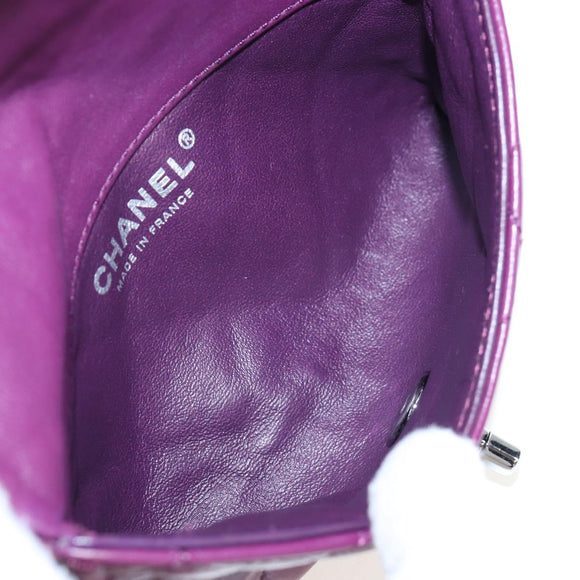 CHANEL Matelasse Chain Shoulder Bag Lamb Skin Purple Silver CC Auth 195019M