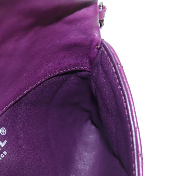 CHANEL Matelasse Chain Shoulder Bag Lamb Skin Purple Silver CC Auth 195019M
