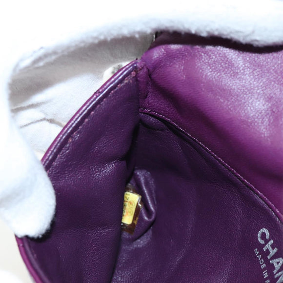 CHANEL Matelasse Chain Shoulder Bag Lamb Skin Purple Silver CC Auth 195019M
