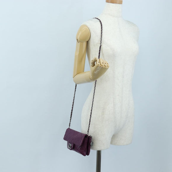 CHANEL Matelasse Chain Shoulder Bag Lamb Skin Purple Silver CC Auth 195019M