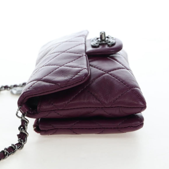 CHANEL Matelasse Chain Shoulder Bag Lamb Skin Purple Silver CC Auth 195019M