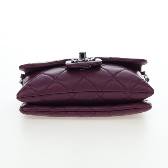 CHANEL Matelasse Chain Shoulder Bag Lamb Skin Purple Silver CC Auth 195019M