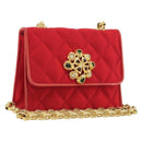CHANEL Matelasse Chain Gribois Shoulder Bag Satin Red Gold CC Auth 195020-1