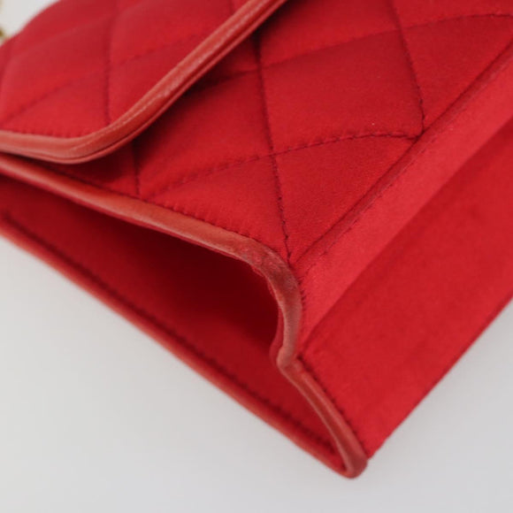 CHANEL Matelasse Chain Gribois Shoulder Bag Satin Red Gold CC Auth 195020