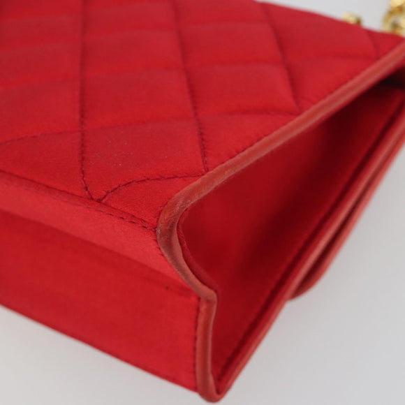 CHANEL Matelasse Chain Gribois Shoulder Bag Satin Red Gold CC Auth 195020