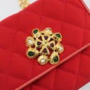 CHANEL Matelasse Chain Gribois Shoulder Bag Satin Red Gold CC Auth 195020-14