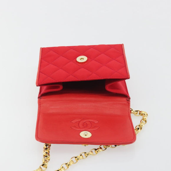 CHANEL Matelasse Chain Gribois Shoulder Bag Satin Red Gold CC Auth 195020