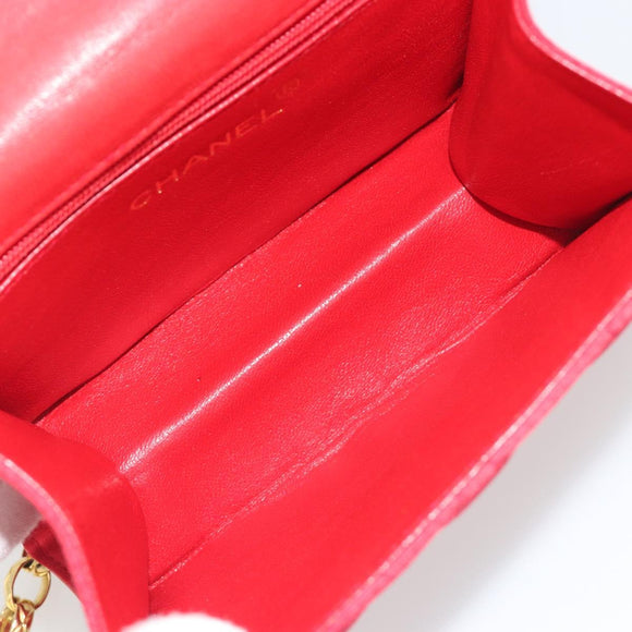 CHANEL Matelasse Chain Gribois Shoulder Bag Satin Red Gold CC Auth 195020