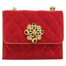 CHANEL Matelasse Chain Gribois Shoulder Bag Satin Red Gold CC Auth 195020-2