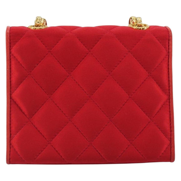 CHANEL Matelasse Chain Gribois Shoulder Bag Satin Red Gold CC Auth 195020