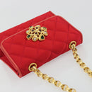 CHANEL Matelasse Chain Gribois Shoulder Bag Satin Red Gold CC Auth 195020-6