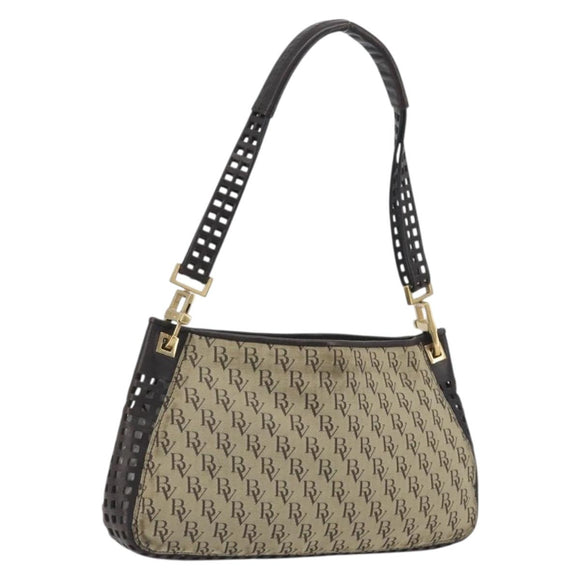 BOTTEGA VENETA Shoulder Bag Canvas Beige Gold Auth 195022