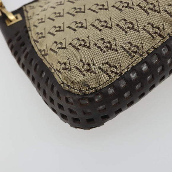 BOTTEGA VENETA Shoulder Bag Canvas Beige Gold Auth 195022
