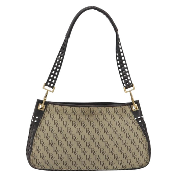 BOTTEGA VENETA Shoulder Bag Canvas Beige Gold Auth 195022
