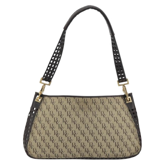BOTTEGA VENETA Shoulder Bag Canvas Beige Gold Auth 195022