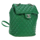 CHANEL Matelasse Chain Shoulder Backpack Lamb Skin Green Silver CC Auth 195024M-1