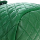 CHANEL Matelasse Chain Shoulder Backpack Lamb Skin Green Silver CC Auth 195024M-11