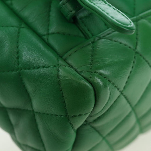 CHANEL Matelasse Chain Shoulder Backpack Lamb Skin Green Silver CC Auth 195024M