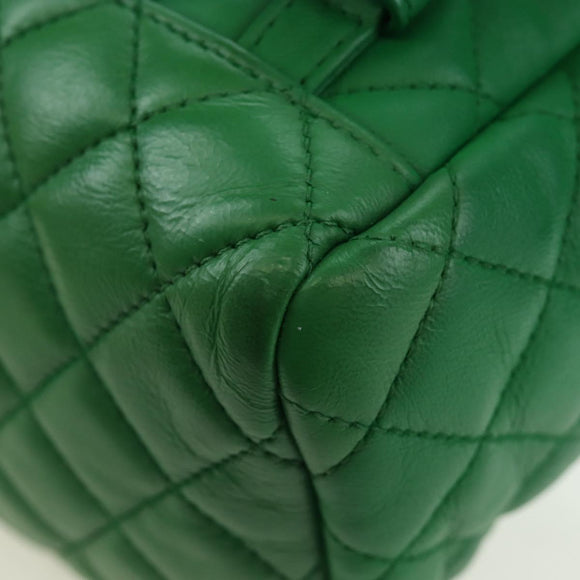 CHANEL Matelasse Chain Shoulder Backpack Lamb Skin Green Silver CC Auth 195024M
