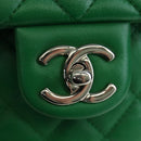 CHANEL Matelasse Chain Shoulder Backpack Lamb Skin Green Silver CC Auth 195024M-15