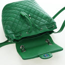 CHANEL Matelasse Chain Shoulder Backpack Lamb Skin Green Silver CC Auth 195024M-16