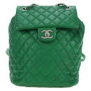 CHANEL Matelasse Chain Shoulder Backpack Lamb Skin Green Silver CC Auth 195024M-2