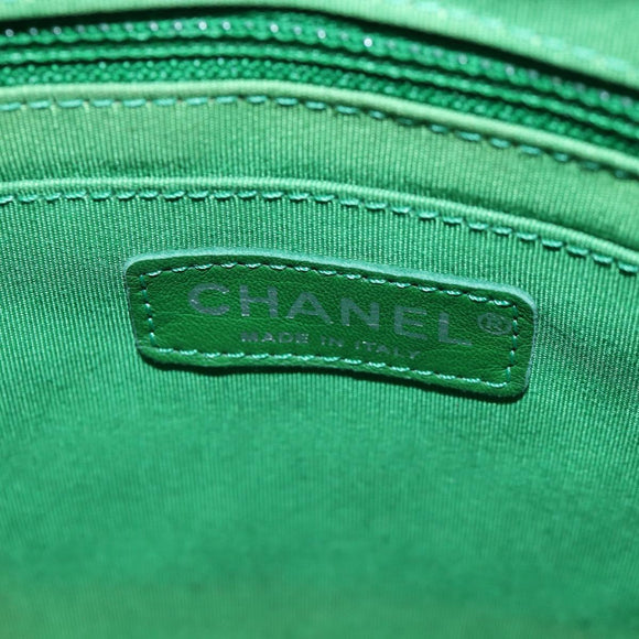 CHANEL Matelasse Chain Shoulder Backpack Lamb Skin Green Silver CC Auth 195024M